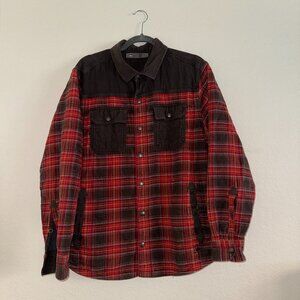 REI Men’s Flannel Shirt Sweater Hybrid | Red Plaid, Warm Lining, Size Large